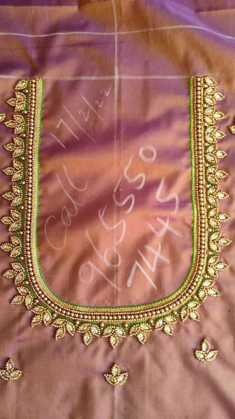 Short Hand Maggam Works New, Simple Aari Neck Designs For Blouses, Neck Designs For Blouse Aari Work, Arya Work Designs, Aari Work Blouse Neck Designs, Aari Work Designs Pattern, Saree Border Embroidery Design, Maggam Work Blouse Designs Simple, Simple Embroidery Designs Blouse