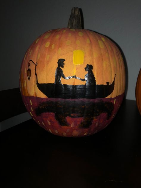 Tangled Painted Pumpkins, Twilight Pumpkin Painting, Rapunzel Pumpkin Painting, Tangled Pumpkin Painting, Rapunzel Pumpkin, Pumpkin Painting Ideas Disney, Disney Pumpkin Painting Ideas, Pumpkin Board, Cute Painted Pumpkin Ideas