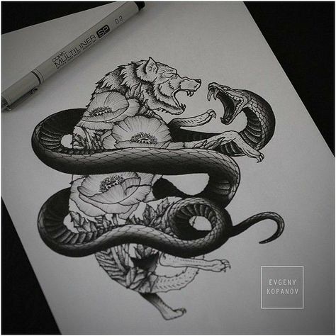 Snake Tattoo Meaning, Wolf Sketch, Wolf Tattoo Sleeve, Snake Drawing, Snake Tattoo Design, Wolf Tattoo Design, Snake Art, Initial Tattoo, Japanese Sleeve Tattoos