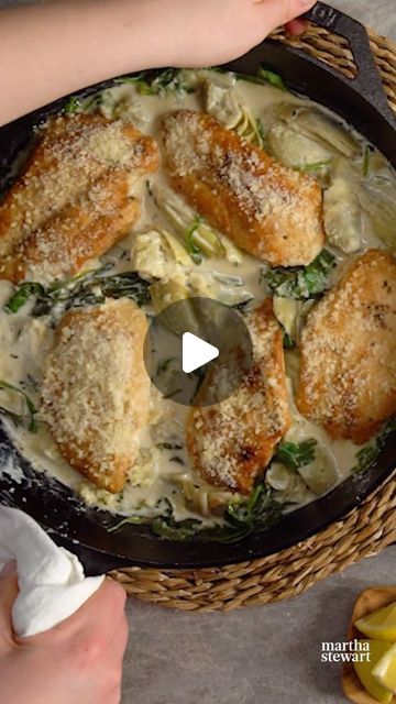 Martha Stewart on Instagram: "This creamy lemon chicken with spinach and artichokes is your favorite dip reinvented as a meal–and made healthier to boot. The sautéed chicken cutlets cook fast and cream cheese provides a little richness with less fat than heavy cream. Head to the link in our bio for the full recipe." Stuff Chicken With Spinach Cream Cheese, Lemon Chicken With Spinach, Spinach Artichoke Stuffed Chicken, Sautéed Chicken, Chicken With Spinach, Creamy Lemon Chicken, Favorite Dips, Sauteed Chicken, Spinach Artichoke