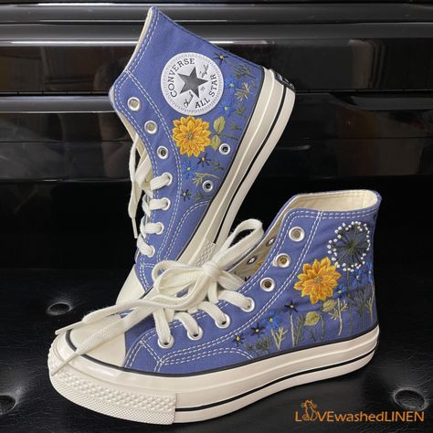 Custom Converse Chuck Taylor Flowers Embroidered Sneaker/ Wedding Flowers Embroidered Convesre/ Sunflower Embroidered Converse Sneaker Wedding, Colorful Converse, Converse Aesthetic, Tie Sneakers, Embroidered Converse, Chuck Taylor Converse, Flowers Embroidered, Wedding Sneakers, Shoe Ideas