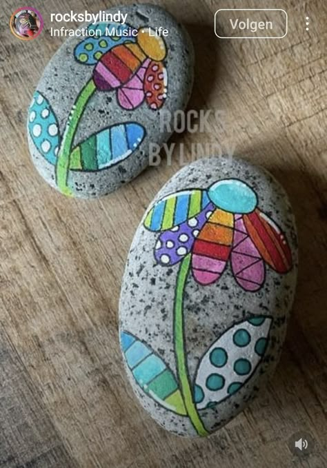 Painted Rocks Ideas Creative Garden, Spring Rock Painting Ideas, Painting Flowers Easy, Flower Rocks, Rock Painting Flowers, Painted Garden Rocks, Garden Rock Art, Flowers Easy, Rock Flowers