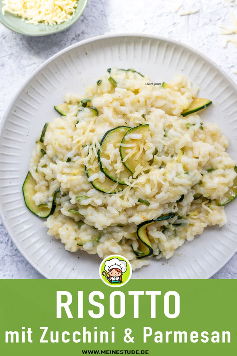 Risotto mit Zucchini & Parmesan Zucchini Risotto, Zucchini Parmesan, Parmesan Risotto, Parmesan Zucchini, Food Court, High Protein Recipes, Food Inspo, Weeknight Meals, Veggie Recipes