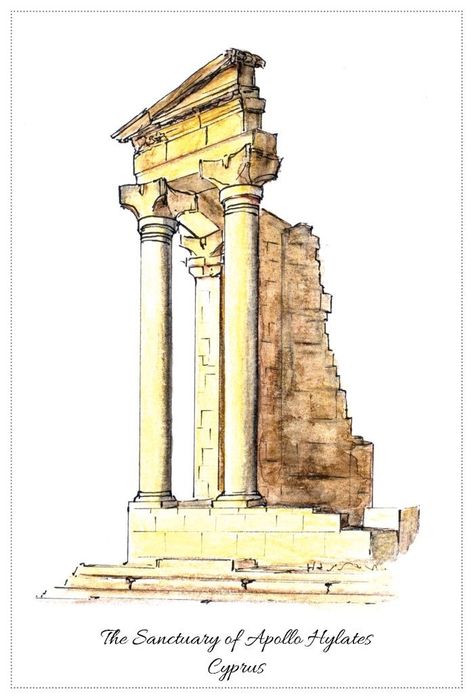 Archeology Aesthetic Room, Jordanian Art, Ruins Drawing, Jordan Painting, Greek Drawing, Ancient Greece Art, Greece Architecture, Ancient Drawings, Travel Party Theme