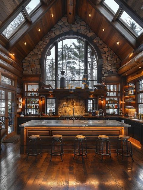 Log Cabin Dining Room, Cabin Dining Room, Lodge Style Home, Mountain Dream Homes, Fairytale House, Mansion Floor Plan, Dream Life House, Mountain House Plans, Rustic Kitchen Design