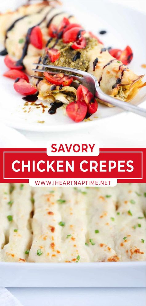 Chicken Pesto Crepes, Crapes Recipe Filling Savory Crepes Creamy Chicken, Chicken Crepes Filling, Chicken Crepes Recipe, Crepes Sweet, Crepe Station, Chicken Crepes, Asian Steak Bites, Creamy Pasta Bake