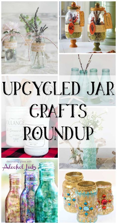 Upcycle Glass Jars Diy Projects, Repurpose Glass Vases, Diy Jars Ideas Decoration, Upcycling Glassware, Crafts With Bottles, Can Crafts Diy, Repurpose Containers, Jar Upcycle, Upcycle Containers