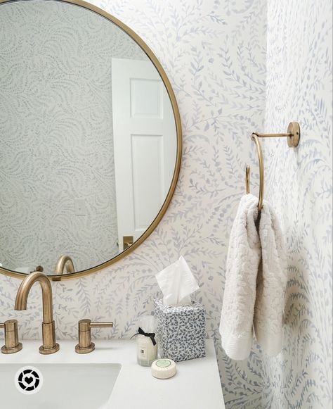 Chic Bathroom Wallpaper, Timeless Bathroom Wallpaper, Powder Room Wallpaper Traditional, Coastal Half Bath Wallpaper, Modern Farmhouse Powder Room Wallpaper, Neutral Wallpaper For Bathroom, Hall Bath Wallpaper, Powder Room Accent Wallpaper, Serena Lily Wallpaper Bathroom