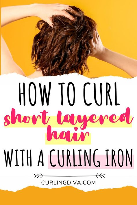 So how do you curl short layered hair with a curling iron? The ease of curling your short layered hair with an iron definitely starts with picking the right tool. When it comes to curling irons versus wands, curling irons may be better (and more effective) for your short hair. Short hair may be harder to wrap around wands because they don’t come with clamps and you’re a lot more prone to burning your fingers. Yikes! Pick a curling iron with a smaller barrel. A 1-inch or less is ideal.... Curl Short Layered Hair, Curling Wand Short Hair, Curled Layered Hair, Curling Iron Short Hair, Using Curling Iron, Short Layered Hair, Curls For Medium Length Hair, Medium Fine Hair, Hair Curling Tools