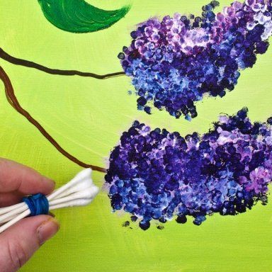 Lilac Painting, Diy Techniques And Supplies, Diy Techniques, Easy Art Projects, Cotton Swabs, Canvas Painting Diy, Simple Acrylic Paintings, Painting Flowers, Beginner Painting