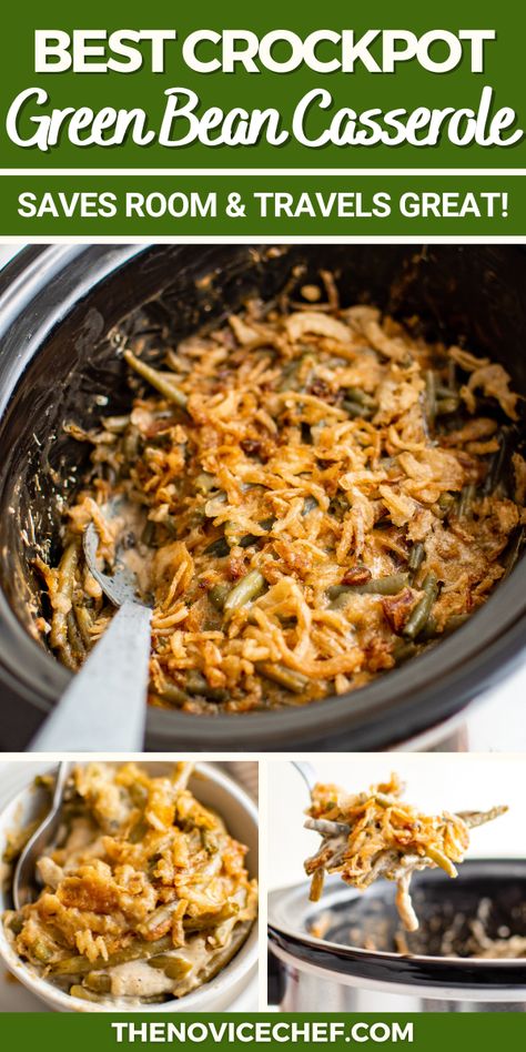 Crockpot Green Bean Casserole, Slow Cooker Green Bean Casserole, Fresh Green Bean Casserole, Casserole Crockpot Recipes, Crockpot Green Beans, Green Bean Casserole Crock Pot, Best Green Bean Casserole, Easy Holiday Side Dishes, Slow Cooker Green Beans