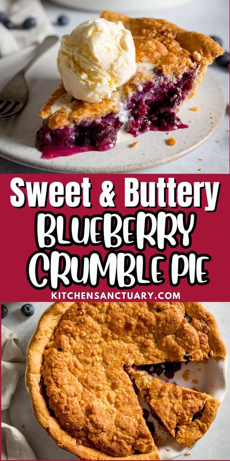 This Sweet & Buttery Blueberry Crumble Pie is the perfect fall dessert recipe. This dessert has a pastry base and a buttery crumble topping. It’s packed full of lovely juicy blueberries. You don't even need to pre-cook the blueberry filling, it all cooks down to a sweet, rich, juicy filling while the pie is baking. I love it topped with ice cream, thick double cream or homemade custard. Blueberry Crumble Pie, Kitchen Sanctuary, Blueberry Filling, Crumble Pie, Homemade Custard, Fabulous Cakes, Pie Crumble, Blueberry Crumble, Double Cream