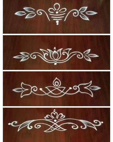 White Rangoli Border, Small Border Rangoli, Easy And Small Rangoli Designs, Muggu Side Designs, Borders Rangoli Design, Kolam Designs Border, Small Simple Rangoli Designs, Gadapa Muggu Designs Simple, Border Design Rangoli