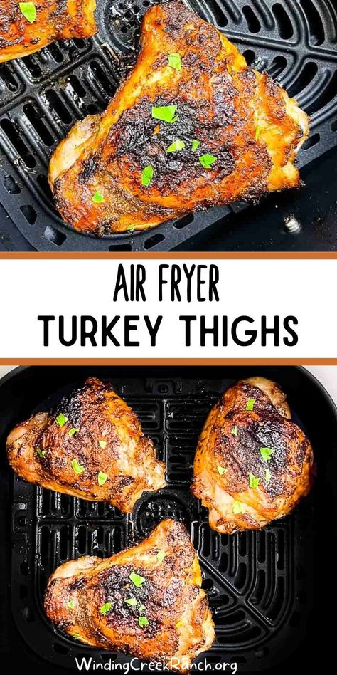 These crispy and juicy air fryer turkey thighs are a delicious and easy way to cook your Thanksgiving or Christmas turkey. With just a few minutes of prep time, these will be the best turkey thighs you've ever had! Turkey Thigh Recipes, Turkey Thigh, Turkey In The Oven, Air Fryer Turkey, Turkey Thighs, Thighs Recipe, Tender Meat, Christmas Turkey, Air Fryer Recipe