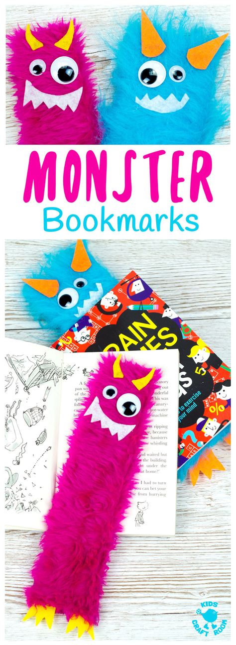 Monster Bookmark, Bookmarks For Kids, Halloween Class Party, Monster Craft, Kids Craft Room, Monster Crafts, Bookmark Craft, Cute Monsters, Fun Crafts For Kids