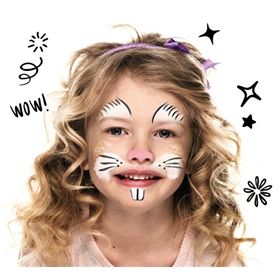 How to face paint a Bunny look | Snazaroo.com Cheetah Face Paint, Acrylic Face Painting, Joker Face Paint, Bunny Face Paint, Lion Face Paint, Easter Face Paint, How To Face Paint, Mermaid Face Paint, Rainbow Face Paint