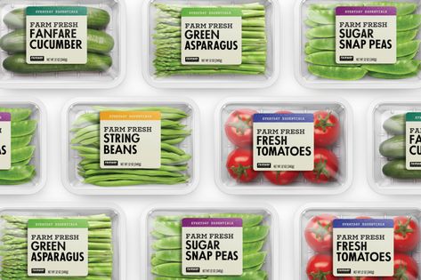 Asparagus Farm, Fresh Produce Packaging, Fresh Food Packaging, Grocery Aisle, Frozen Food Packaging, Tomato Farming, Fruit Labels, Fruit Packaging, Bold Type