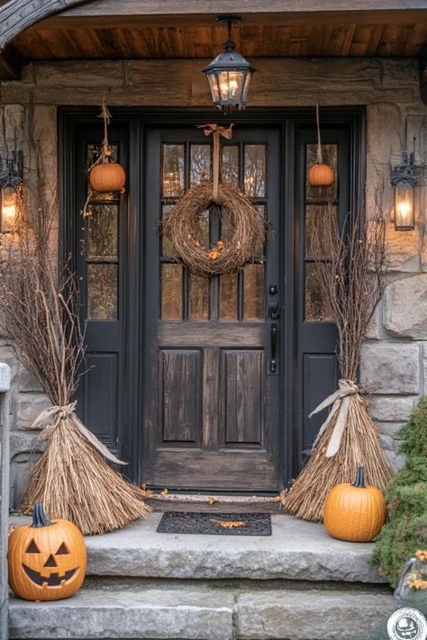 "Add a magical touch to your front porch with DIY Witch Broom Decor! 🧹🎃 Perfect for Halloween vibes. #WitchBroomDIY #HalloweenPorchDecor #SpookyFrontPorchInspo" Witch Themed Porch Decorations, Diy Witches Broom, Witch Broom Decor, Diy Witch Broom, Porch Halloween, Diy Witch, Primitive Home Decor, Witch Diy, Halloween Porch Decorations