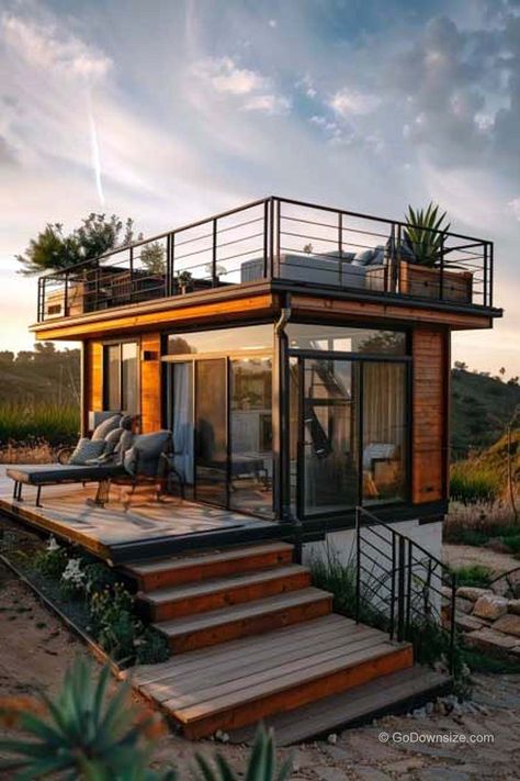 In tiny living, every square inch counts. Pallet Planters, Houses By The Beach, Second Floor Balcony, Loft House Design, Tiny House Community, Tiny House Inspiration, House Arch Design, House Beach, Casa Container