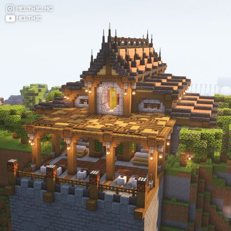 Minecraft Medieval Train Station, Minecraft Train Station Building, Railroad Minecraft, Minecraft Train Station Ideas, Minecraft Railroad, Minecraft Railway Ideas, Minecraft Railway, Minecraft Train Station, Minecraft Train