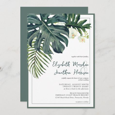 Monstera Wedding, Elegant Wedding Invitations Templates, Jungle Invitations, Menu Table, Leaf Invitations, Wedding Invitations Leaves, Script Wedding Invitations, Elegant Wedding Invitation, Wedding Plan