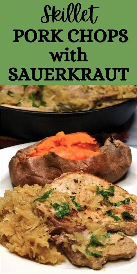 Pork Chops With Sauerkraut, Skillet Pork Chop Recipes, Pork Chops And Sauerkraut, Healthy Pork Chops, Center Cut Pork Chops, Sauerkraut Recipe, Pork Entrees, Healthy Pork, Cooking Pork Chops