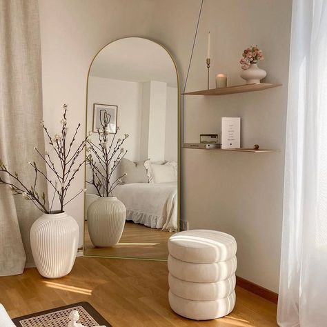 Wood Floor Mirror, Mirror With Stand, Dream Apartment Decor, Living Room Decor Inspiration, Bedroom Deco, Apartment Decor Inspiration, Room Makeover Bedroom, Room Makeover Inspiration, Decor Home Living Room