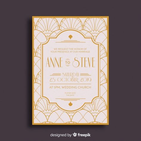 Art Deco Vector, Art Deco Wedding Invitation, Arte Art Deco, Deco Wedding Invitations, Art Deco Wedding Invitations, Save The Date Designs, Deco Wedding, Elegant Art, Art Deco Wedding