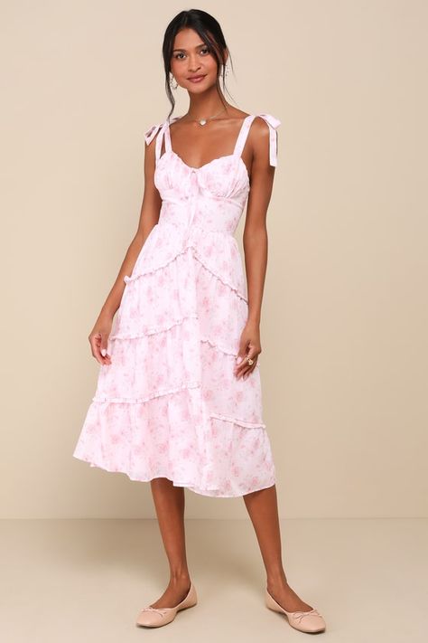 Unbelievably Darling Pink Floral Buster Tie-Strap Midi Dress