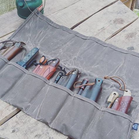 The Alder Tool Roll is now available for Pre-order. This rugged waxed canvas roll is designed to hold 6 knives with sheaths and ferro rods. Diy Survival, Fridge Accessories, Wall Tent, Kids Sleeping Bags, Fuel Wheels, Tent Awning, Shelter Tent, Tool Roll, Backpacking Tent