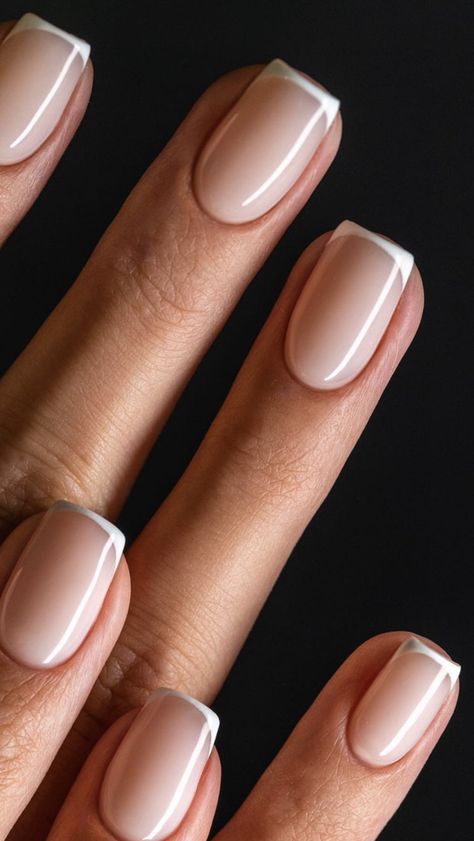 Deep French Nails Square, Short Narrow French Tip Nails, Squoval French Tip Nails Long, Narrow Square French Tip Nails, Squoval French Tip Nails Short, Short Sqovalnails French, Short French, Overlay Nails, Minimal Nails Art