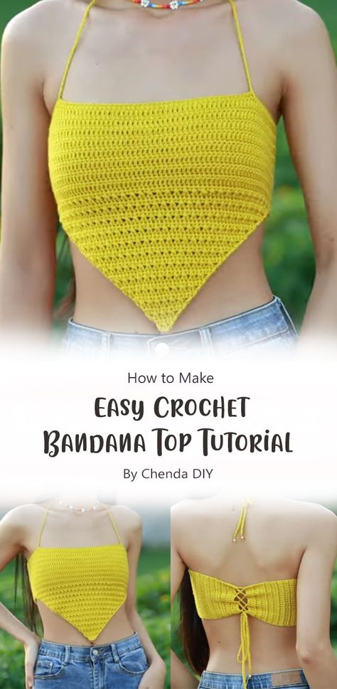 Bandana tops are not only stylish and versatile but also fun and easy to make. In this tutorial, Chenda DIY will guide you step-by-step on how to create your very own crochet bandana top. So, gather your crochet tools and let’s get started on this delightful project! Crochet Bandana Top Pattern, Crochet Bandana Top Pattern Free, Crochet Bando Top, Bandana Crochet Top, Bandana Top Crochet, Crochet Bandana Top, Crochet Bandana Pattern Free, Chenda Diy, Knitting Bag Tutorial