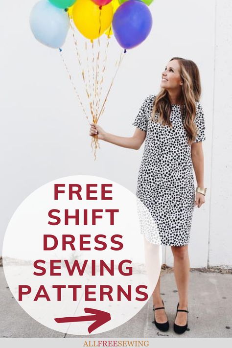 Casual Dress Patterns Free, Shift Dress Pattern Free Pdf, Modest Dress Sewing Patterns Free, Free Shift Dress Pattern, Dress Sewing Patterns Free Easy, Simple Shift Dress Pattern, Diy Shift Dress, Shift Dress Patterns, Shift Dress Pattern Free