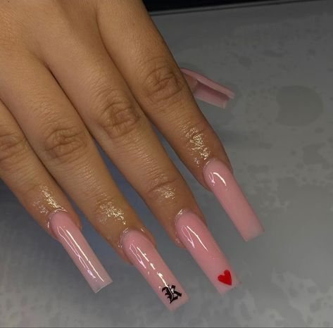 Nails With Initials, Tapered Square Nails, Long Acrylic Nail Designs, White Acrylic Nails, Basic Nails, Long Square Acrylic Nails, Unique Acrylic Nails, Acrylic Nails Coffin Short, Pink Acrylic Nails