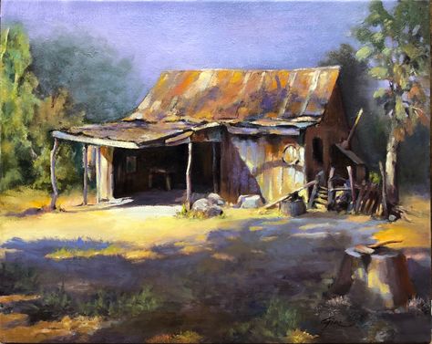 Abandoned Art Paintings, Abandoned Town Art, Abandoned House Painting, Old House Watercolor Paintings, Pottery Factory, Old Barn Paintings Easy, Loose Painting, Woodland Landscape, Composition Drawing