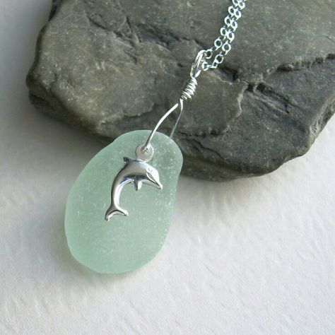 Dolphin Jewelry, Dolphin Necklace, Sea Jewelry, Ocean Jewelry, Sea Glass Pendant, Classy Jewelry, Green Sea, Sea Glass Necklace, Girly Jewelry