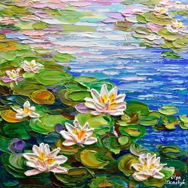 Water Lilies Pond, Water Lilies Painting, Floral Paintings Acrylic, Water Lily Pond, Lily Painting, Water Lilly, Abstract Floral Paintings, Abstract Floral Art, Palette Knife Painting