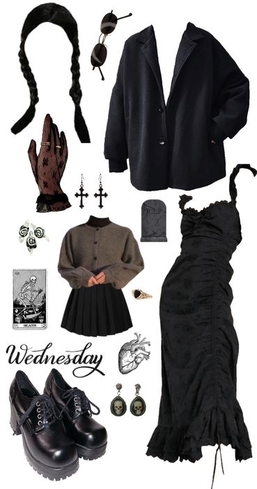 Wednesday Accessories, Wednesday Addams Outfit Inspiration, Wednesday Inspired Outfit, Wiccan Outfits, Wednesday Adams Style, Wednesday Clothes, Wednesday Addams Style, Addams Outfit, Bookworm Clothes