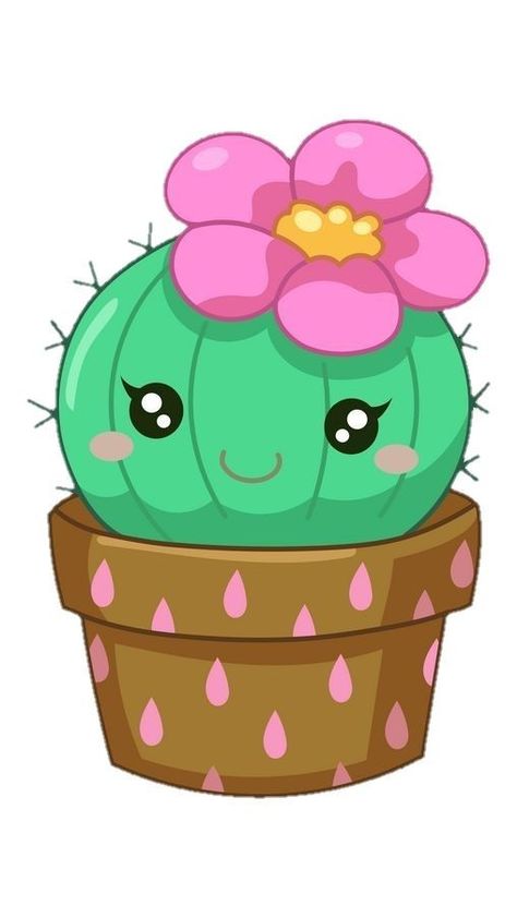 Cactus Cartoon Cute, Cute Flower Drawing Kawaii, Cute Plant Drawings, Cute Flower Clipart, Aesthetic Clipart, Kawaii Cactus, Cactus Cartoon, Cartoon Cactus, Cactus Clipart