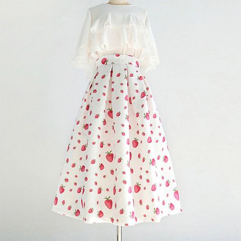 Women's Dresses - ApolloBox Strawberry Cow Outfit, Strawberry Outfit Aesthetic, Fruity Outfits, Chiaki Cosplay, Strawberry Character, Strawberry Dresses, Strawberry Fashion, Strawberry Skirt, Fruit Clothes