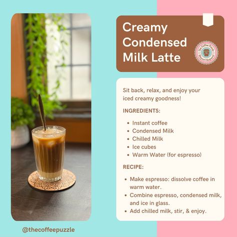 Craving a creamy cold coffee fix? ☕ Blend espresso, condensed milk, and ice for this refreshing iced coffee recipe! Perfect for beating the heat. #coldcoffee #icedcoffee #coffee #coffeelover #espresso #condensedmilk #recipe #foodie #summerdrinks #refreshment #quickandeasy #delish Espresso Recipes, Iced Coffee Recipe, Coffee Recipe, Ice Coffee Recipe, Cold Coffee, Instant Coffee, Condensed Milk, Coffee Recipes, Summer Drinks