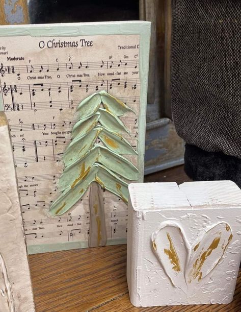 What To Use For Texture On Canvas, Spackle Art Christmas, Christmas Plaster Art, Hymnal Crafts, Spackle Art, Sheet Music Crafts, Hymn Art, Christmas To Do List, Textured Paint