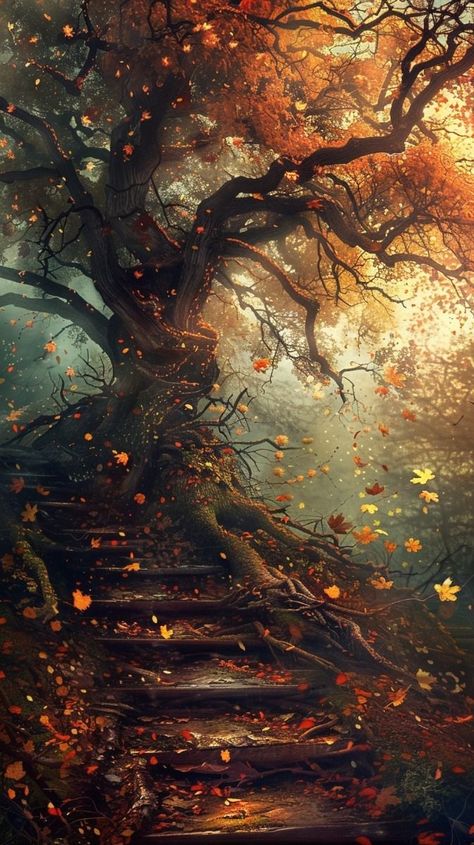 Fantasy Tree, Ethereal Aesthetic, Autumn Magic, Autumn Leaves Photography, Autumn Scenery, Smartphone Wallpaper, Fall Is Here, Fantasy Art Landscapes, Fall Pictures