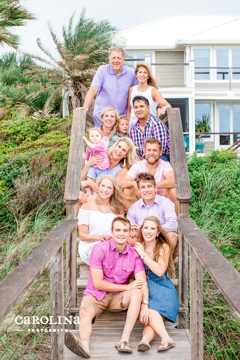 Beach Vacation Family Photos Outfits, Colorful Family Beach Photos, Family Beach Pictures Outfits Purple, Purple Family Pictures Outfits, Purple Family Pictures, Pink Beach Pictures Family, Beach Family Photos Pink White Blue, Vacation Portraits, Family Beach Pictures With Grandparents