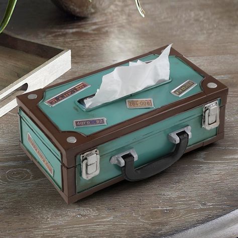 Tissue Box Hacks, Tissue Box Diy, Tissue Box Design, Box Covers Diy, Metal Suitcase, Tissue Box Crafts, Old Radios, Tissue Box Holder, I'm Bored