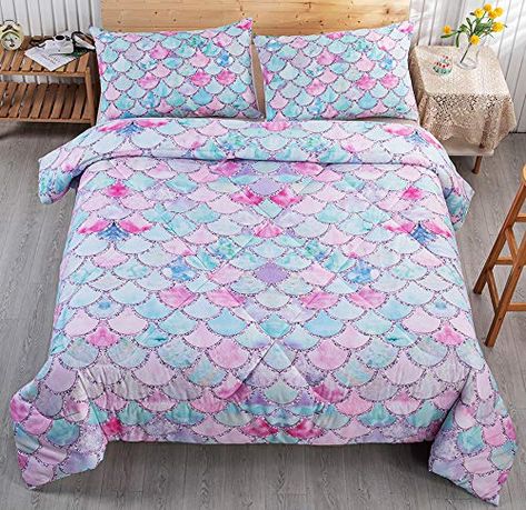 PRICES MAY VARY. ❤Queen(3PCS) - 1 * comforter 90"x90"(229*229cm ) ,2 * pillowcases 19"x29"(50 *75 cm) No fitted sheet. ❤Design - Unique 3D rainbow scales comforter set summer quilt. We use the latest 3D printing technology to create truly exquisite designs for our comforters. Good choice for birthday gift christmas gift. ❤Features - Inside the comforter is 300GSM artificial cotton, Super soft with good warmth retention, it is a qualified comforter in spring, summer and winter. Box-Stitched quilt Girls Comforter Sets, Rainbow Comforter, Girl Comforters, Mermaid Quilt, Mermaid Bedding, Mermaid Girls, 3d Rainbow, Embroidered Duvet Cover, Twin Bedding