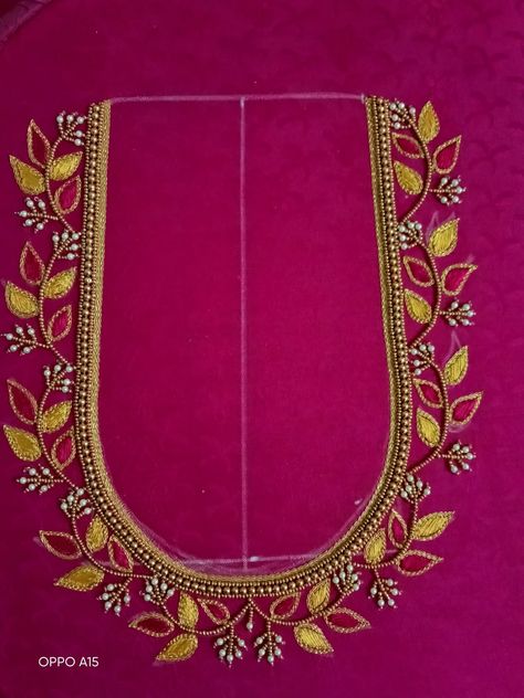 Aari blouse design Aari Simple Neckline Designs, Leaf Design Aari Work Blouse Tracing, Velvet Blouse Aari Work, Aari Work Silk Thread Design, Simple Ariwork Blouse Design, Simple Bridal Aari Work Blouse Designs, Bead Work Aari Blouse Design, Aari Blouse Designs Latest Simple, మగ్గం Work Blouse Designs