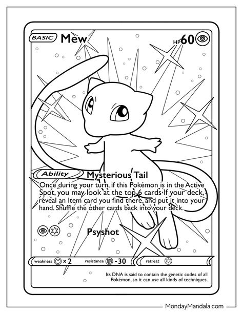 20 Mew Coloring Pages (Free PDF Printables) Pokemon Omalovanky, Pokemon Card Coloring Pages, Mew Coloring Pages, Diy Pokemon Cards, Pokémon Coloring Pages, Coloring Pages Pokemon, Coloring Pokemon, Pokemon Card Template, Pokemon Printables