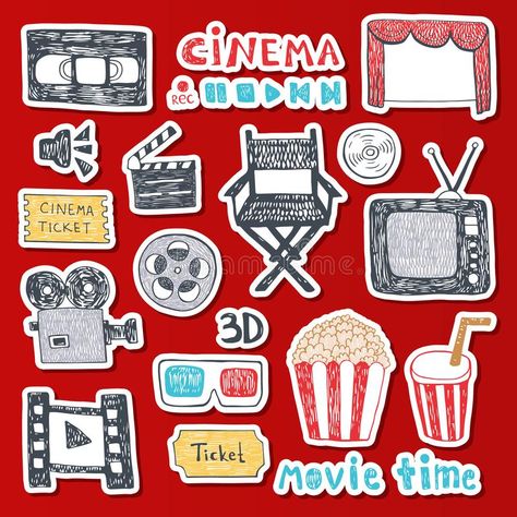 Cinema Sketch, Cinema Stickers, Movie Elements, Film Vector, Film Elements, Cinema Illustration, English Classes For Kids, Cinema Theme, Aladdin Wallpaper