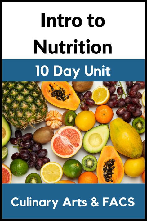 Are you looking for a 2-week food and nutrition unit for your middle school or high school students? This nutrition lesson plan unit has everything you need for introducing nutrition to your culinary arts or FACS classes!  With detailed lesson plans, nutrition activities such as escape rooms, vitamins, and minerals WebQuests, slideshows as well as assessments, your nutrition unit will be planned for 2 weeks! Nutrition Activities High School, Foods Class High School, Middle School Nutrition Lessons, High School Family Consumer Science Classroom, Teaching Nutrition To High Schoolers, Early Childhood Education Curriculum, Food Lessons, Teach Family, School Nutrition